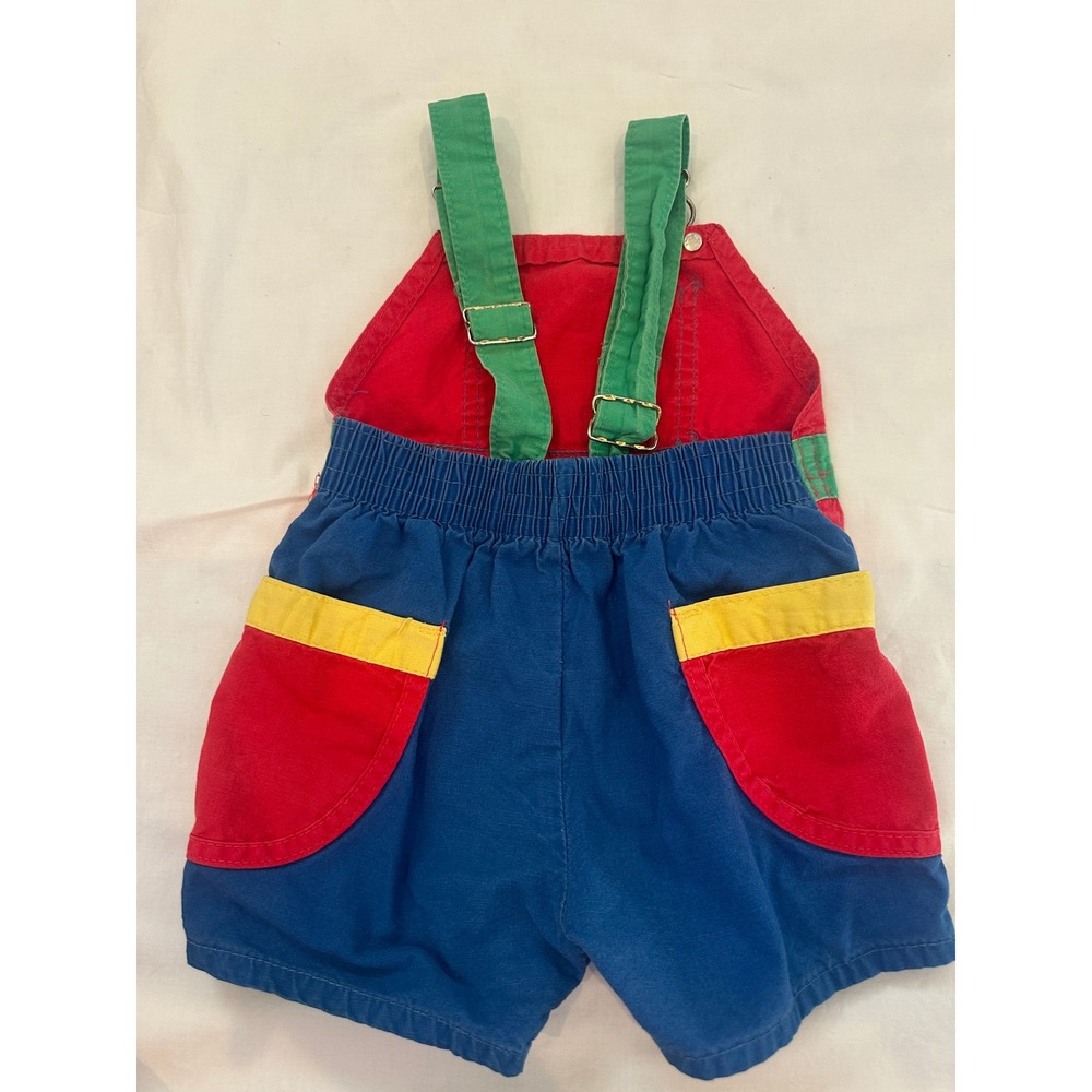 Vintage OshKosh Bgosh Colorblock Shortalls 18M Blue Red Green USA Made